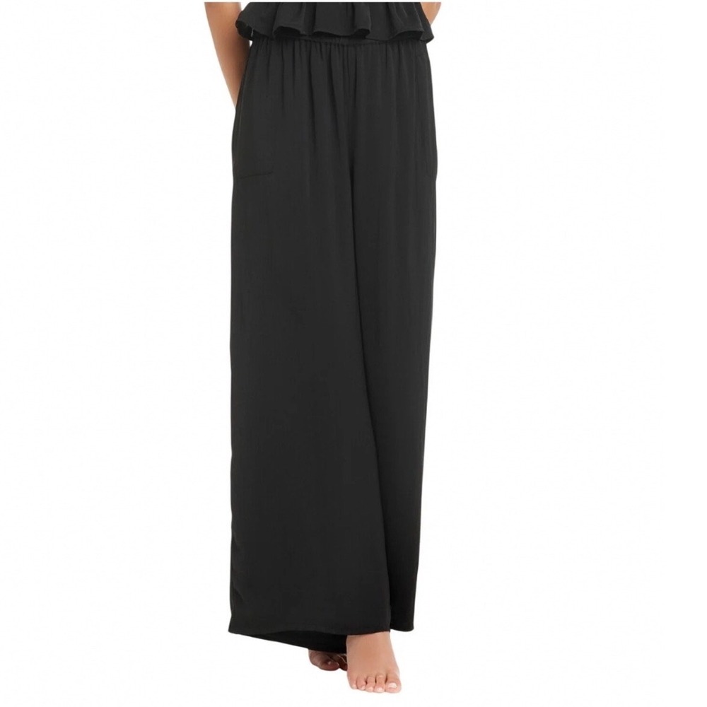 Red Carter Black Hammered Satin Wide Leg Cover Up Pants RCHS25B001 Large NWT